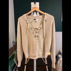H&M Cream Lace-Up Crop Sweater